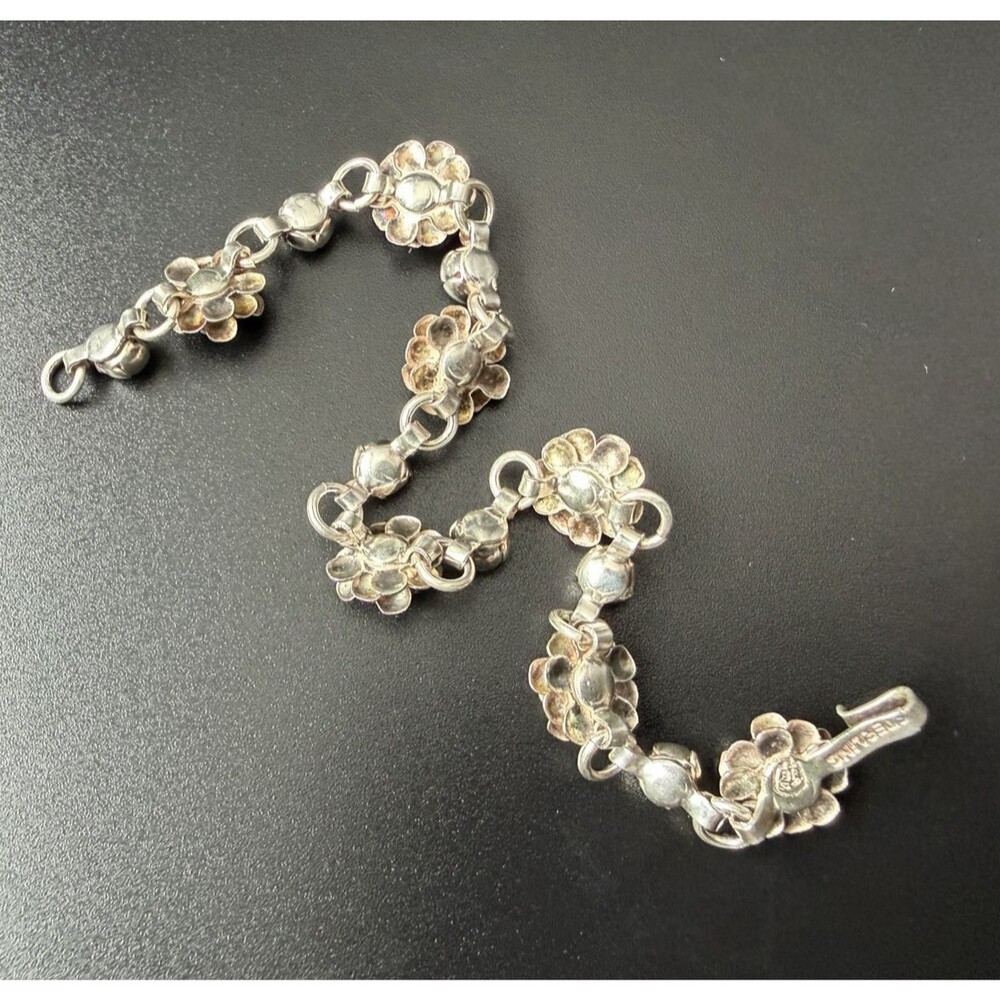 VINTAGE 50s TAXCO MEXICO STERLING SILVER TURQUOISE BLOSSOM FLOWER BRACELET 6.5” - Picture 12 of 16